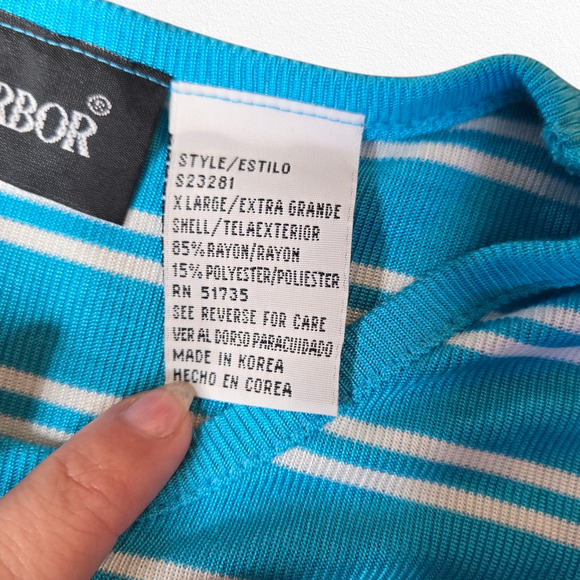 Y2K Vintage Blue White Striped Deadstock Crewneck Cut Sewn Knit T-Shirt Size XL - Picture 3 of 9